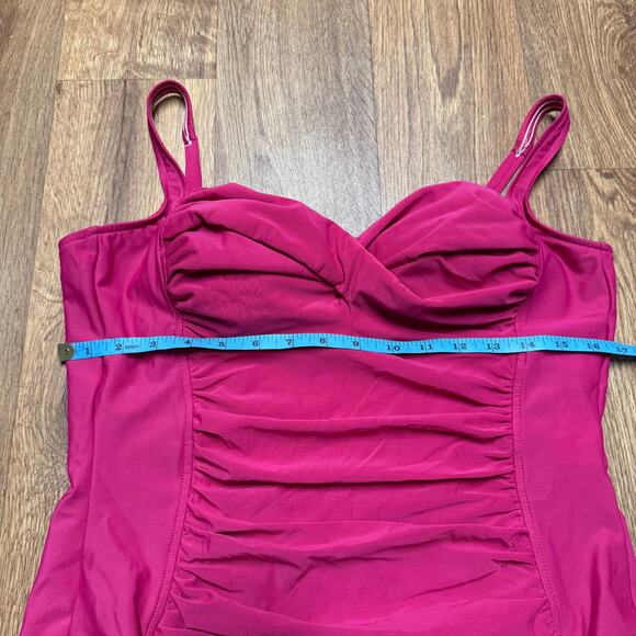 Miraclesuit Womens Solid Pink One Piece Slimming Ruched Swim Suit Size 14 - Picture 7 of 8